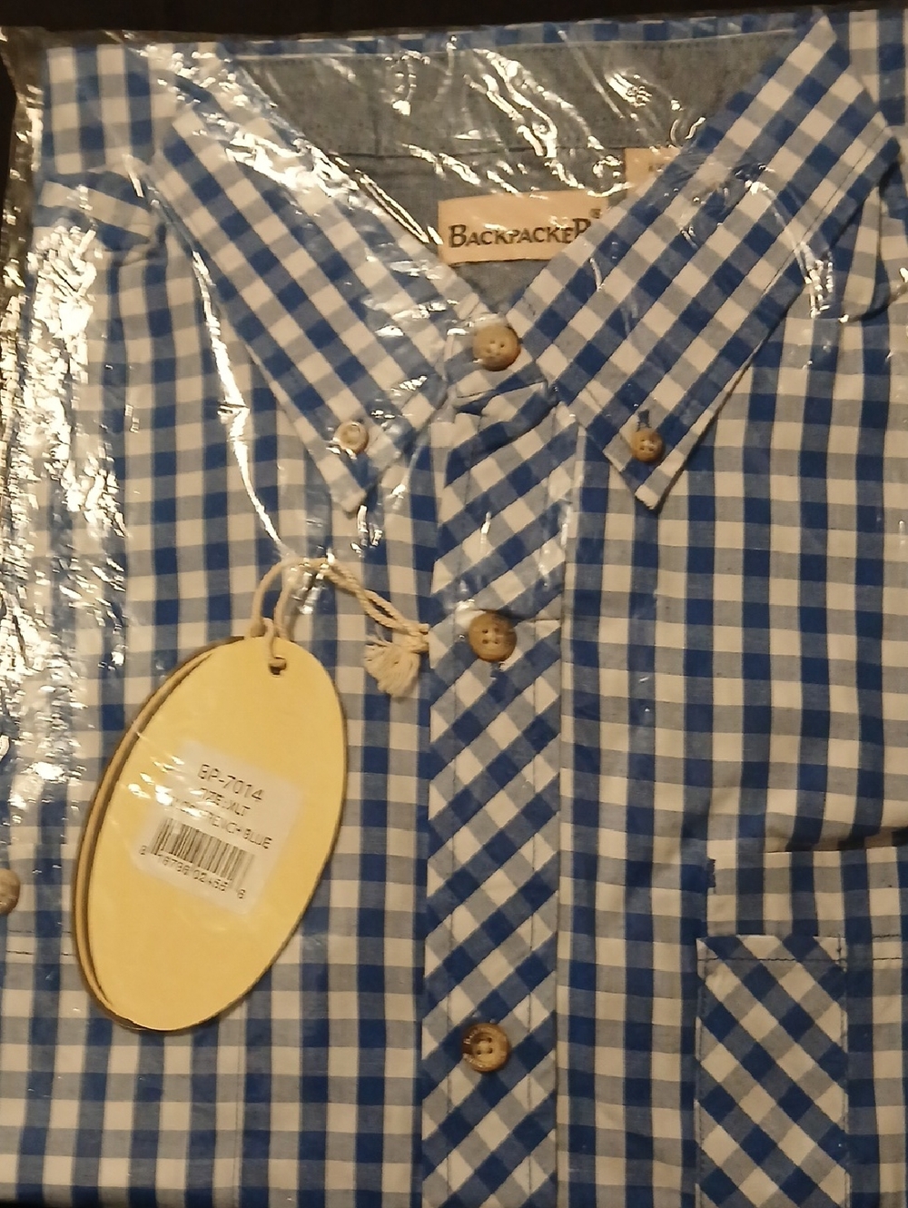 BACKPACKER French Blue Plaid Short Sleeve Button Down Shirt For Men NWT Size XLT